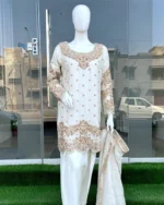 Ivory Zardozi Suit with Pink Stone Moti And Dupatta
