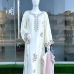 Cream Dress with Resham Booti And Bell Sleeves