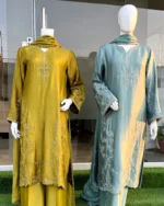 Mustard And Sage Silk Maxi with Moti Vine And Dupatta - Image 2