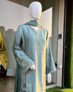Mustard And Sage Silk Maxi with Moti Vine And Dupatta - Image 3