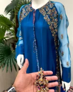 Royal Blue Walima Dress with Zardozi And Dupatta - Image 2