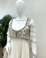 Ivory Anarkali Gown with Silver Zardozi And Moti Work - Image 3