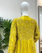 Yellow Mehndi Anarkali with Heavy Zardozi Embroidery - Image 3