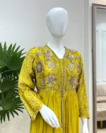 Yellow Mehndi Anarkali with Heavy Zardozi Embroidery - Image 2
