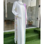 Ivory Kaftan with Pastel Floral Embroidery And Lilac Dupatta