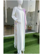 Ivory Kaftan with Pastel Floral Embroidery And Lilac Dupatta