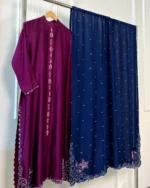 Magenta Kurta with Navy Pearl Booti Dupatta - Image 2