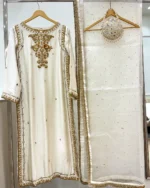 Off White Gold Zardozi Suit Sheesha Booti And Dupatta