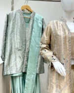 Tissue Jacket Suit with Sharara 3 Color Options - Image 4