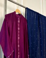 Magenta Kurta with Navy Pearl Booti Dupatta - Image 5