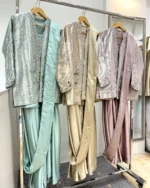 Tissue Jacket Suit with Sharara 3 Color Options - Image 2