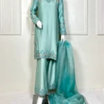 Sea Green Suit with Turquoise Floral Embroidery
