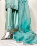 Sea Green Suit with Turquoise Floral Embroidery - Image 3
