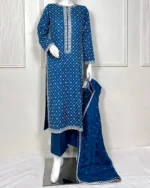 Teal Blue Suit with Silver Jaal Embroidery