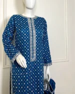 Teal Blue Suit with Silver Jaal Embroidery - Image 4