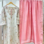 White Pearl Moti Suit with Pink Resham And Dupatta