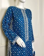 Teal Blue Suit with Silver Jaal Embroidery - Image 2