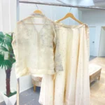 Ivory Open Jacket with Scattered Stone Skirt