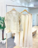 Ivory Open Jacket with Scattered Stone Skirt