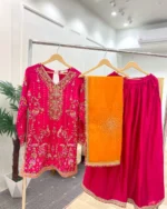 Pink Embroidered Suit with Orange Sequin Dupatta