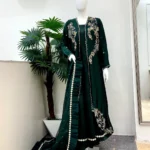 Dark Green Floral Zardozi Coat Suit And Ruffle Dupatta