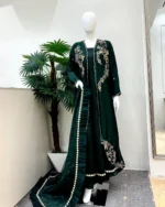 Dark Green Floral Zardozi Coat Suit And Ruffle Dupatta