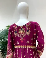 Purple Embroidered Anarkali Maxi with Pink Dupatta And Mirror Work - Image 2