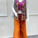 Royal Blue Embroidered Jacket with Pink Crop Top