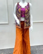 Royal Blue Embroidered Jacket with Pink Crop Top