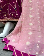 Purple Embroidered Anarkali Maxi with Pink Dupatta And Mirror Work - Image 4