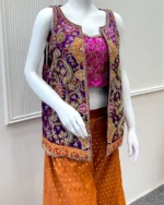 Royal Blue Embroidered Jacket with Pink Crop Top - Image 4