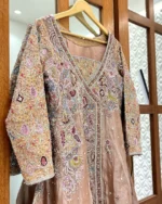 Dusty Rose Organza Anarkali Maxi Heavy Multicolor Embroidery - Image 3