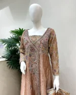 Dusty Rose Organza Anarkali Maxi Heavy Multicolor Embroidery - Image 2