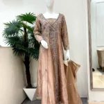 Dusty Rose Organza Anarkali Maxi Heavy Multicolor Embroidery