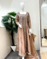 Dusty Rose Organza Anarkali Maxi Heavy Multicolor Embroidery