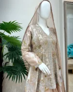Blush Pink Peplum Lehenga Set Heavy Silver Gold Zardozi Work - Image 2