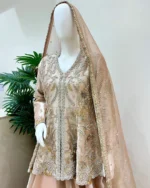 Blush Pink Peplum Lehenga Set Heavy Silver Gold Zardozi Work - Image 3