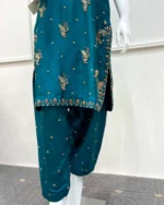 Peacock Blue Kurta with Scattered Floral Work - Image 2