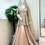 Blush Pink Peplum Lehenga Set Heavy Silver Gold Zardozi Work