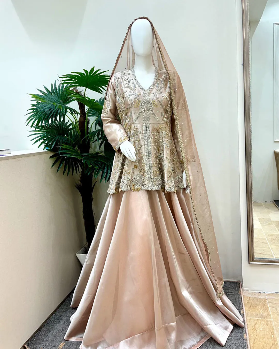 Untitled-1_0034_7f822349-3c34-4f8e-8b7c-5cb32419afd8 Blush Pink Peplum Lehenga Set Heavy Silver Gold Zardozi Work - Image 1