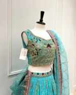 Turquoise Lehenga with Gold Zardozi Embroidery - Image 5