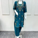 Peacock Blue Kurta with Scattered Floral Work