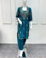 Peacock Blue Kurta with Scattered Floral Work