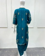 Peacock Blue Kurta with Scattered Floral Work - Image 3