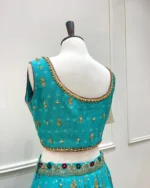 Turquoise Lehenga with Gold Zardozi Embroidery - Image 4