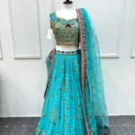 Turquoise Lehenga with Gold Zardozi Embroidery