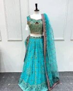 Turquoise Lehenga with Gold Zardozi Embroidery