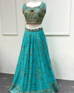 Turquoise Lehenga with Gold Zardozi Embroidery - Image 2