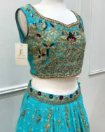 Turquoise Lehenga with Gold Zardozi Embroidery - Image 3