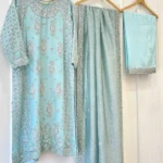 Sky Blue Kurti with Silver Zardozi Embroidery